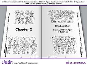 Children's fashion illustrations and figure drawing templates for 1-3-year-old kids.