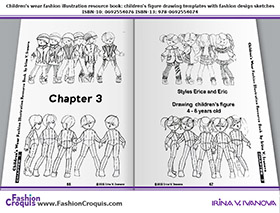 Fashion illustrations with figure drawing templates for 4-6-years-old children.