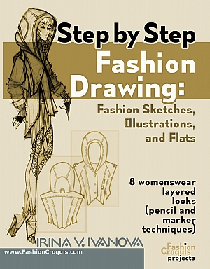 Front cover for book "Step by step fashion drawing. Fashion sketches, illustrations, and flats"