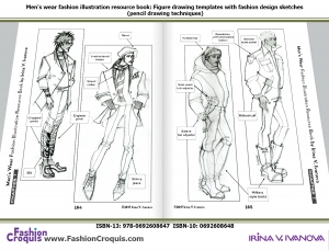 Selection of menswear sketches in different fashion styles.